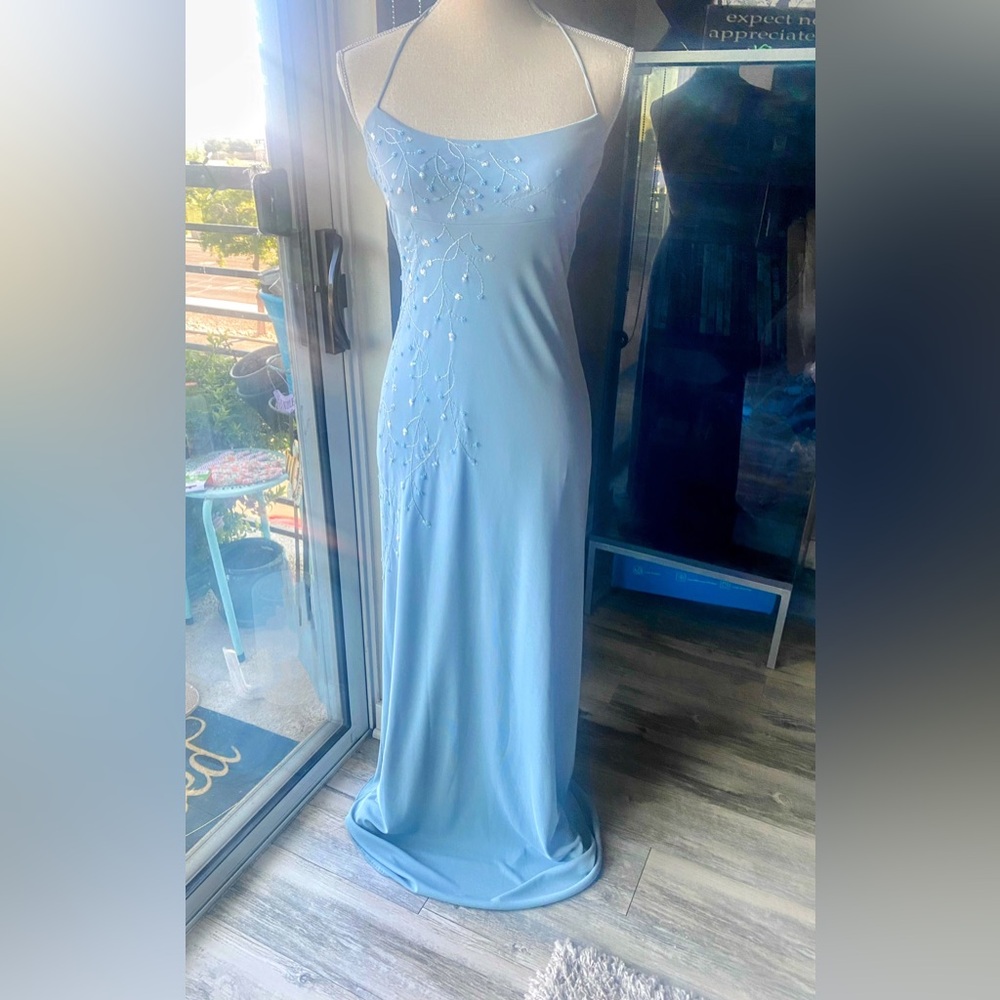 Laundry By Shelli Segal Bead Embellished Open Back Maxi Dress Blue - Sz 6